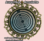 Amulett – bronzefarben, Lakhovsky MWOn Symbol, Disc in schwarz 25 mm, zinnlegiert, kupferunterlegt – Produktansicht 1