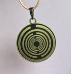 Amulett – bronzefarben, Wicca, Lakhovsky MWO, Disc in schwarz, goldlegiert, kupferunterlegt – Produktansicht 1