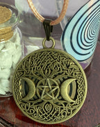 Amulett – bronzefarben, Wicca, Lakhovsky MWO, Disc in schwarz, goldlegiert, kupferunterlegt – Produktansicht 1