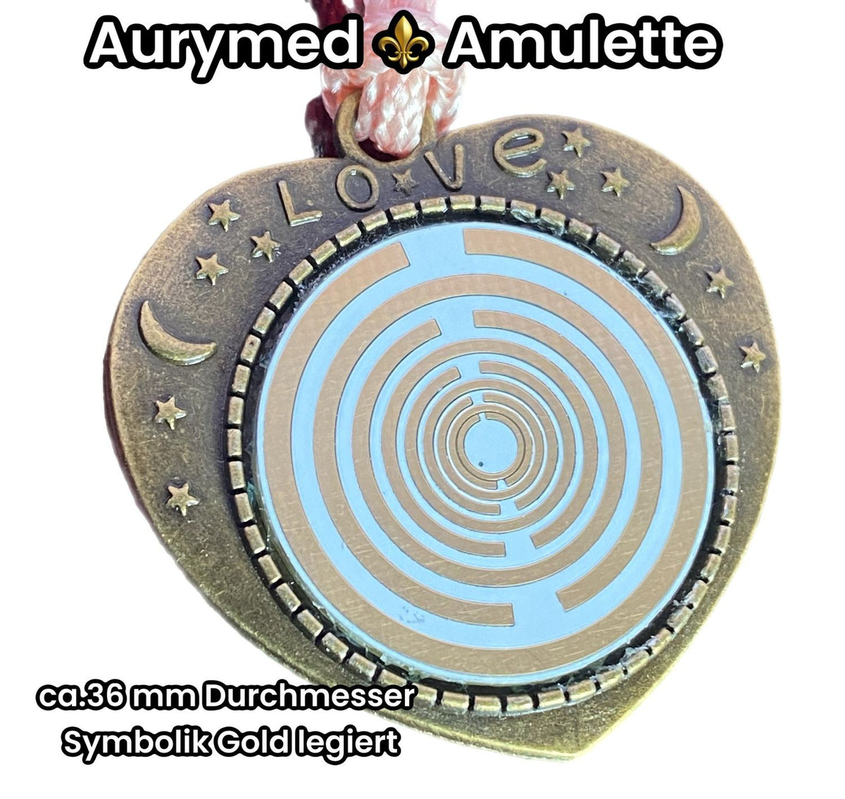 Amulett – bronzefarben, Herz, Lakhovsky MWO, Disc in weiß, goldlegiert, kupferunterlegt – Produktansicht 1