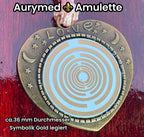 Amulett – bronzefarben, Herz, Lakhovsky MWO, Disc in weiß, goldlegiert, kupferunterlegt – Produktansicht 1