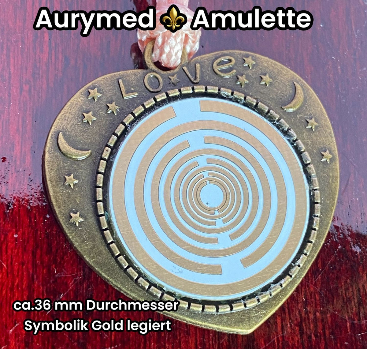 Amulett – bronzefarben, Herz, Lakhovsky MWO, Disc in weiß, goldlegiert, kupferunterlegt – Produktansicht 1