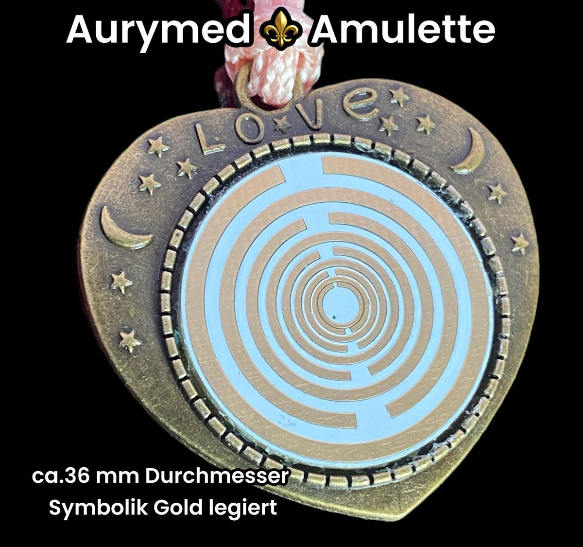 Amulett – bronzefarben, Herz, Lakhovsky MWO, Disc in weiß, goldlegiert, kupferunterlegt – Produktansicht 1