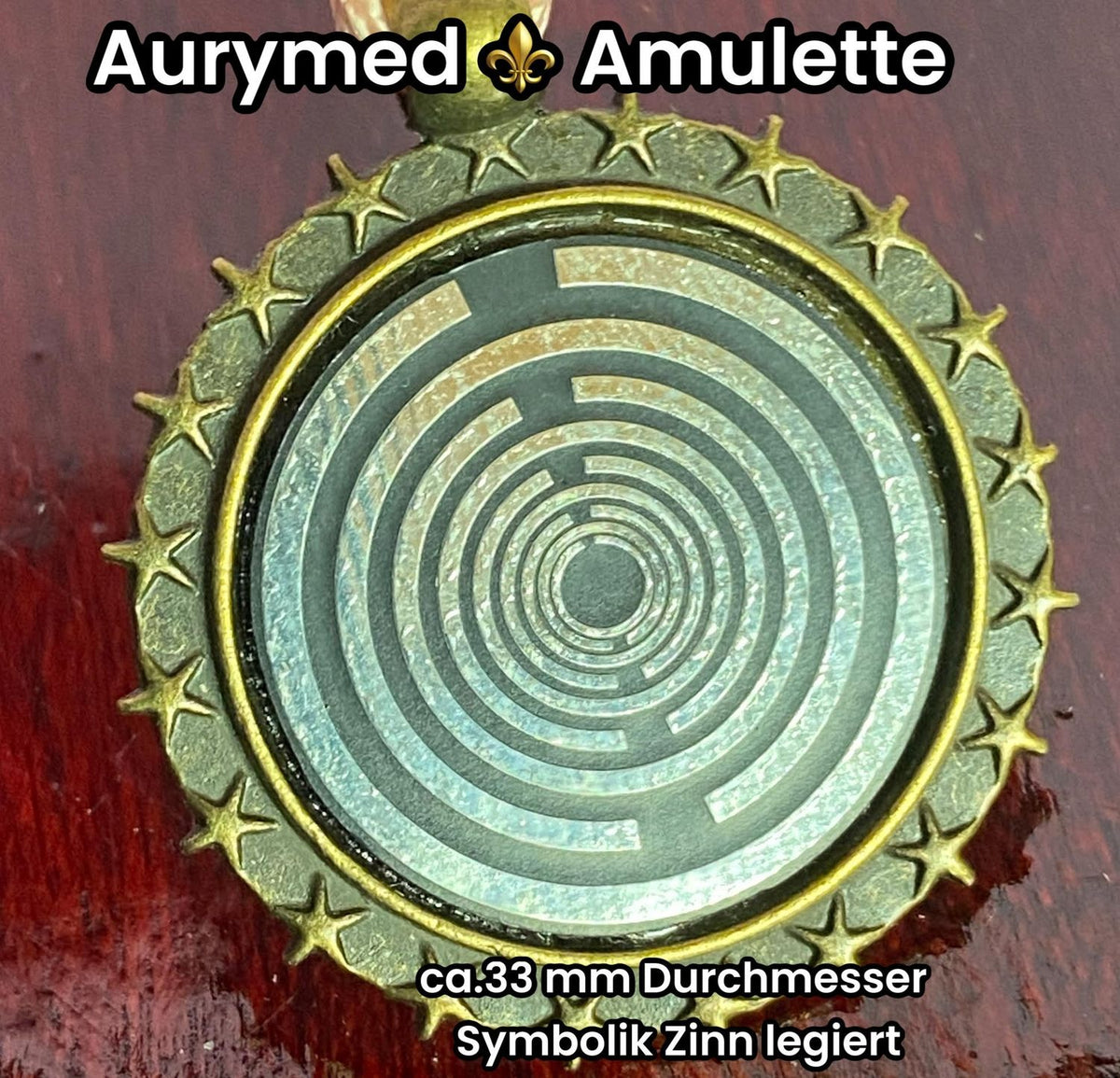 Amulett – bronzefarben, Lakhovsky MWO, Disc in schwarz, zinnlegiert, kupferunterlegt – Produktansicht 1