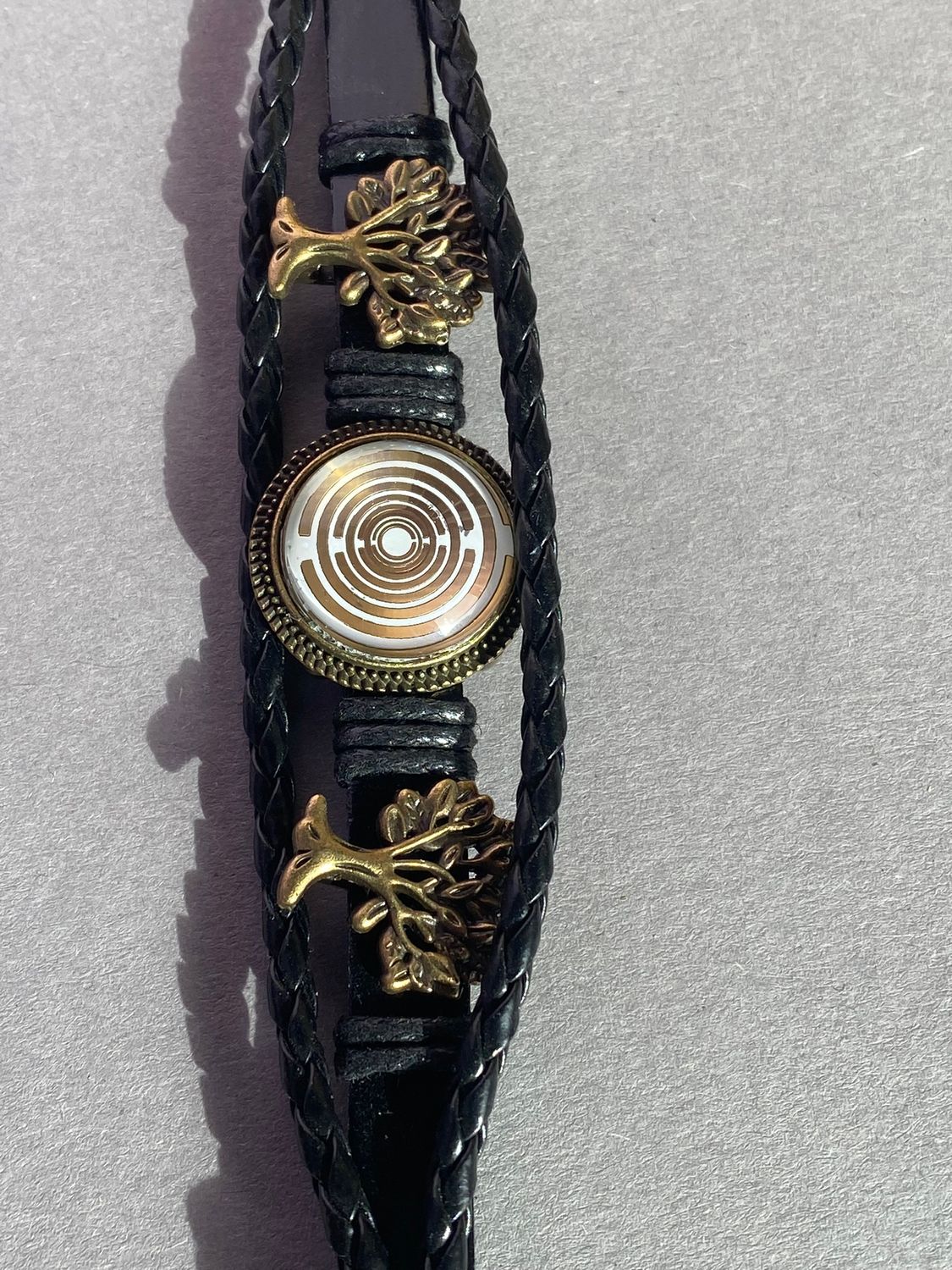 Armband-mehrsträngig, Baum des Lebens, schwarz, Symbol Lakhovsky MWO Schwingkreis Oszillator Antenne (stromlos), weiße Disc g