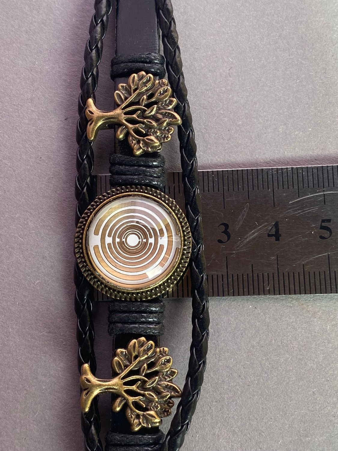 Armband-mehrsträngig, Baum des Lebens, schwarz, Symbol Lakhovsky MWO Schwingkreis Oszillator Antenne (stromlos), weiße Disc g