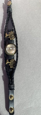 Armband-mehrsträngig, Baum des Lebens, schwarz, Symbol Lakhovsky MWO Schwingkreis Oszillator Antenne (stromlos), weiße Disc gold legiert + Kupfer unterlegt ca. 18 mm hinter Glas