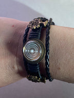 Armband-mehrsträngig, Baum des Lebens, schwarz, Symbol Lakhovsky MWO Schwingkreis Oszillator Antenne (stromlos), weiße Disc gold legiert + Kupfer unterlegt ca. 18 mm hinter Glas
