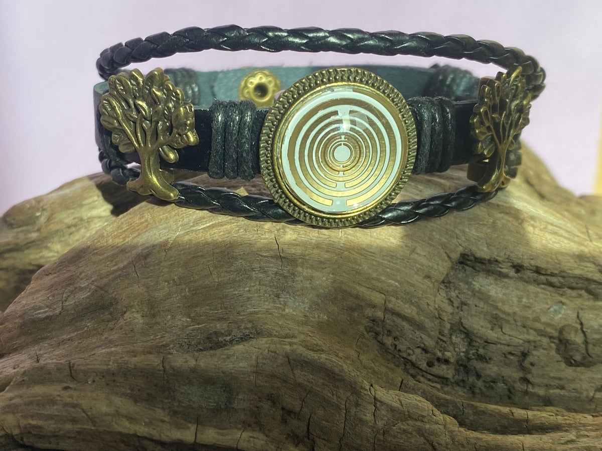 Armband-mehrsträngig, Baum des Lebens, schwarz, Symbol Lakhovsky MWO Schwingkreis Oszillator Antenne (stromlos), weiße Disc g