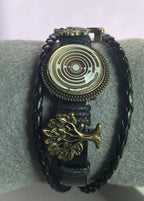 Armband-mehrsträngig, Baum des Lebens, schwarz, Symbol Lakhovsky MWO Schwingkreis Oszillator Antenne (stromlos), weiße Disc g