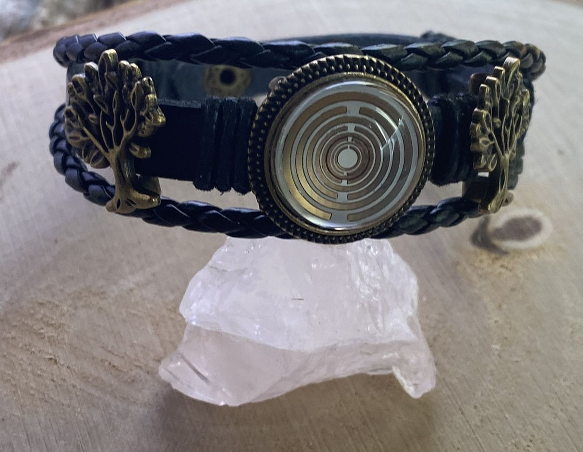 Armband-mehrsträngig, Baum des Lebens, schwarz, Symbol Lakhovsky MWO Schwingkreis Oszillator Antenne (stromlos), weiße Disc g