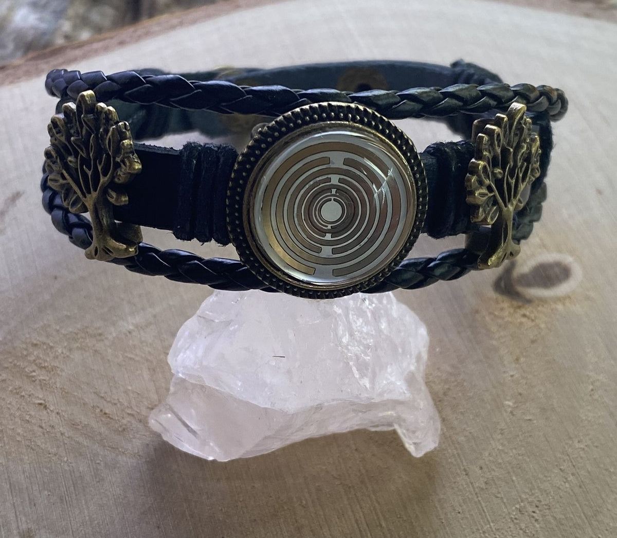 Armband-mehrsträngig, Baum des Lebens, schwarz, Symbol Lakhovsky MWO Schwingkreis Oszillator Antenne (stromlos), weiße Disc g
