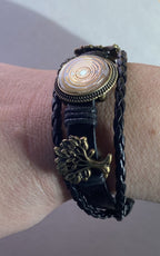 Armband-mehrsträngig, Baum des Lebens, schwarz, Symbol Lakhovsky MWO Schwingkreis Oszillator Antenne (stromlos), weiße Disc g