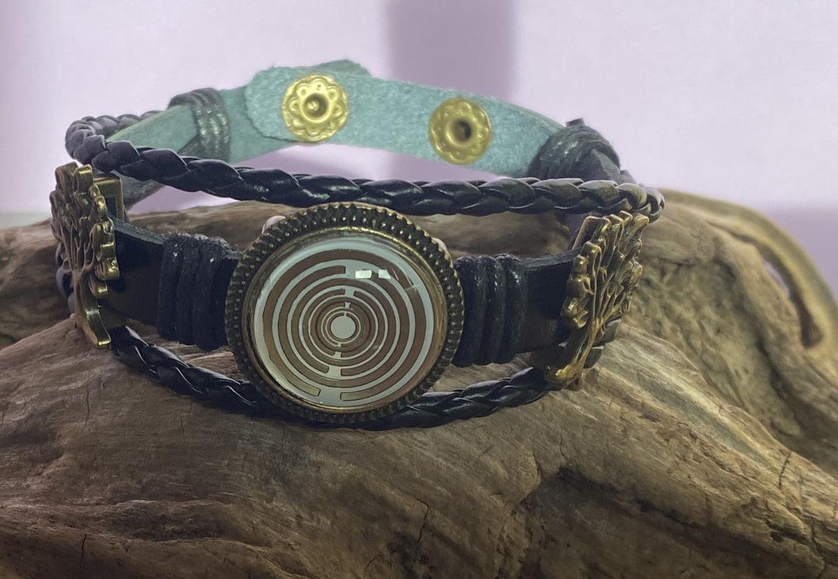 Armband-mehrsträngig, Baum des Lebens, schwarz, Symbol Lakhovsky MWO Schwingkreis Oszillator Antenne (stromlos), weiße Disc g