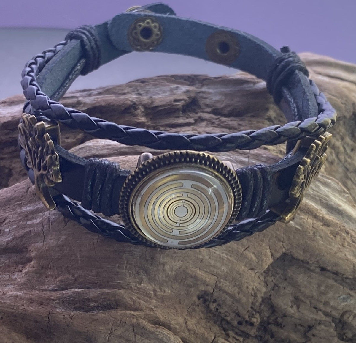 Armband-mehrsträngig, Baum des Lebens, schwarz, Symbol Lakhovsky MWO Schwingkreis Oszillator Antenne (stromlos), weiße Disc g