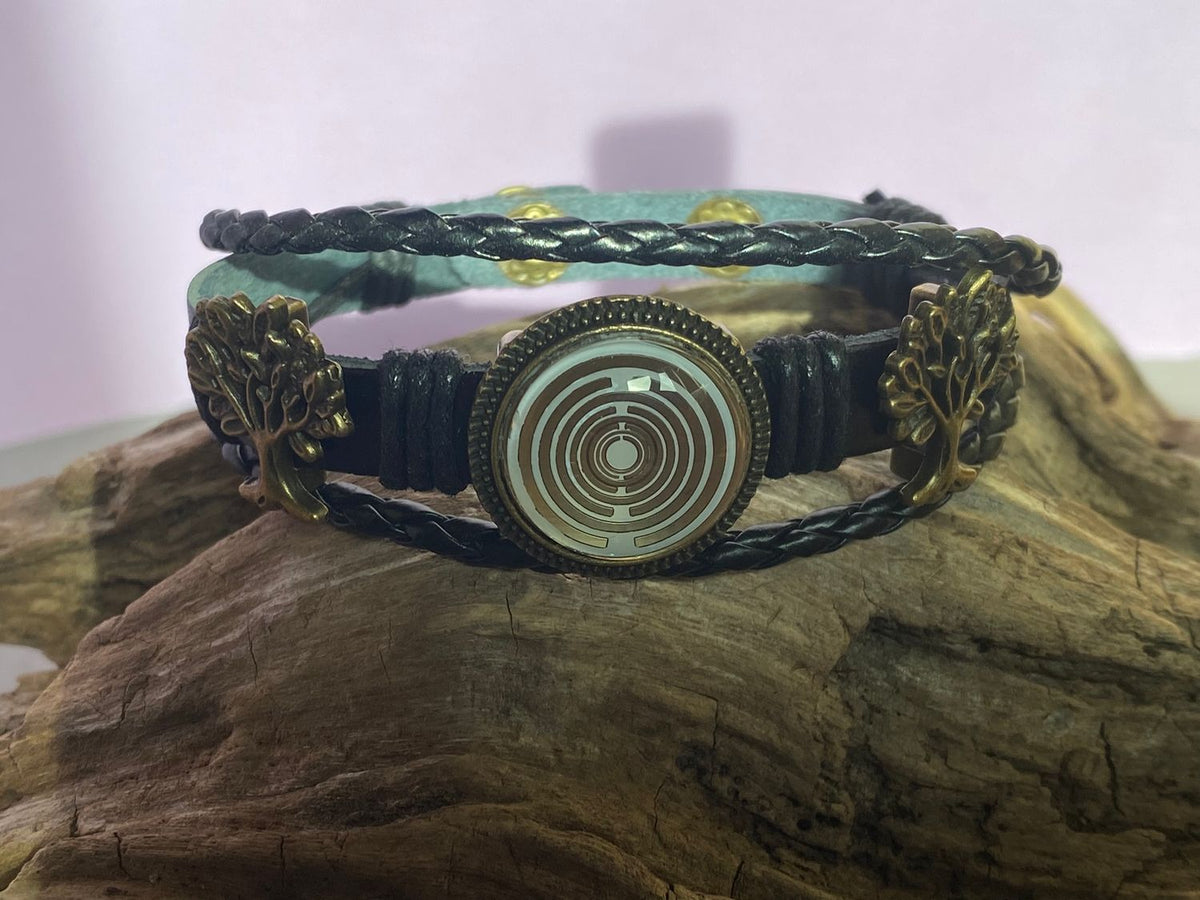 Armband-mehrsträngig, Baum des Lebens, schwarz, Symbol Lakhovsky MWO Schwingkreis Oszillator Antenne (stromlos), weiße Disc g