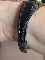 Armband-mehrsträngig, Baum des Lebens, schwarz, Symbol Lakhovsky MWO Schwingkreis Oszillator Antenne (stromlos), weiße Disc g