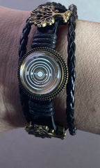 Armband-mehrsträngig, Baum des Lebens, schwarz, Symbol Lakhovsky MWO Schwingkreis Oszillator Antenne (stromlos), weiße Disc g