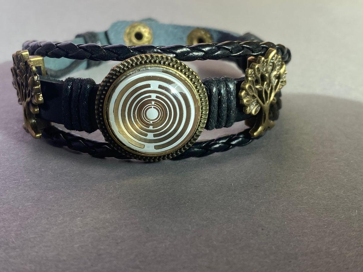 Armband-mehrsträngig, Baum des Lebens, schwarz, Symbol Lakhovsky MWO Schwingkreis Oszillator Antenne (stromlos), weiße Disc g