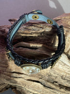 Armband-mehrsträngig, Baum des Lebens, schwarz, Symbol Lakhovsky MWO Schwingkreis Oszillator Antenne (stromlos), weiße Disc g