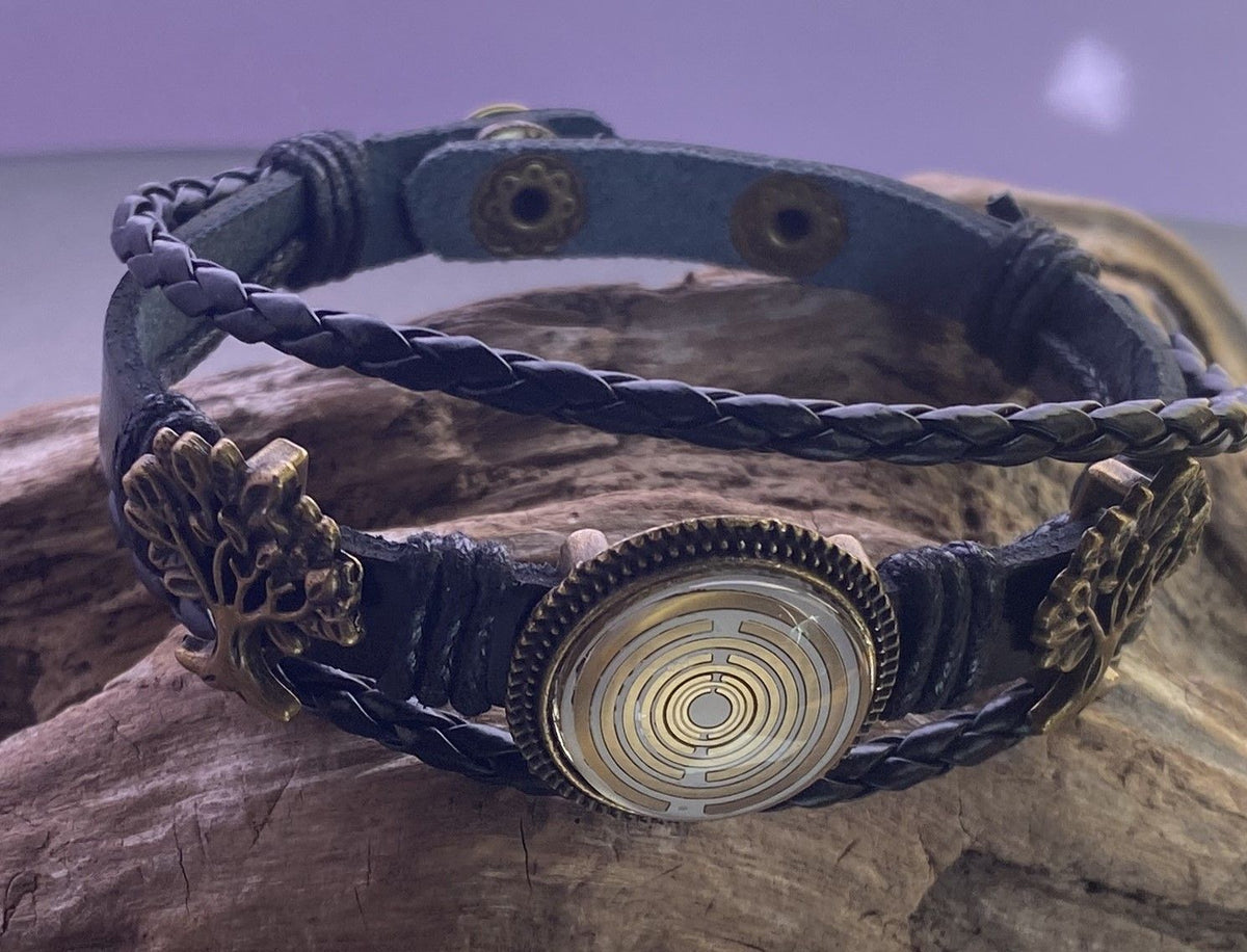 Armband-mehrsträngig, Baum des Lebens, schwarz, Symbol Lakhovsky MWO Schwingkreis Oszillator Antenne (stromlos), weiße Disc g