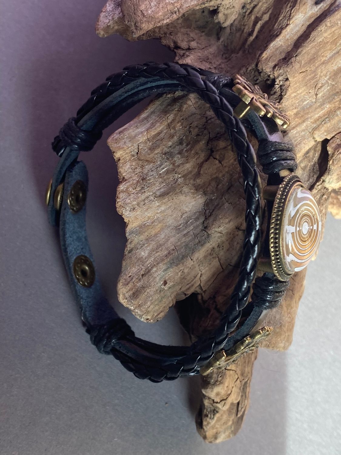 Armband-mehrsträngig, Baum des Lebens, schwarz, Symbol Lakhovsky MWO Schwingkreis Oszillator Antenne (stromlos), weiße Disc g
