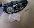 Armband-mehrsträngig, Baum des Lebens, schwarz, Symbol Lakhovsky MWO Schwingkreis Oszillator Antenne (stromlos), weiße Disc g