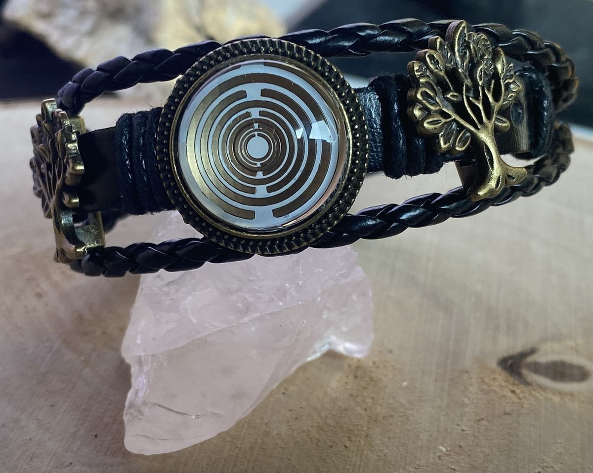 Armband-mehrsträngig, Baum des Lebens, schwarz, Symbol Lakhovsky MWO Schwingkreis Oszillator Antenne (stromlos), weiße Disc g