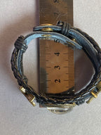 Armband-mehrsträngig, Seestern, schwarz, Symbol Lakhovsky MWO Schwingkreis Oszillator Antenne (stromlos), schwarze Disc gold legiert + Kupfer unterlegt ca. 18 mm hinter Glas, Druckknopf Verschluss