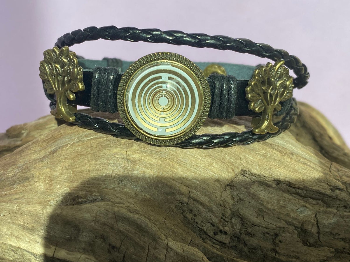Armband-mehrsträngig, Baum des Lebens, schwarz, Symbol Lakhovsky MWO Schwingkreis Oszillator Antenne (stromlos), weiße Disc g