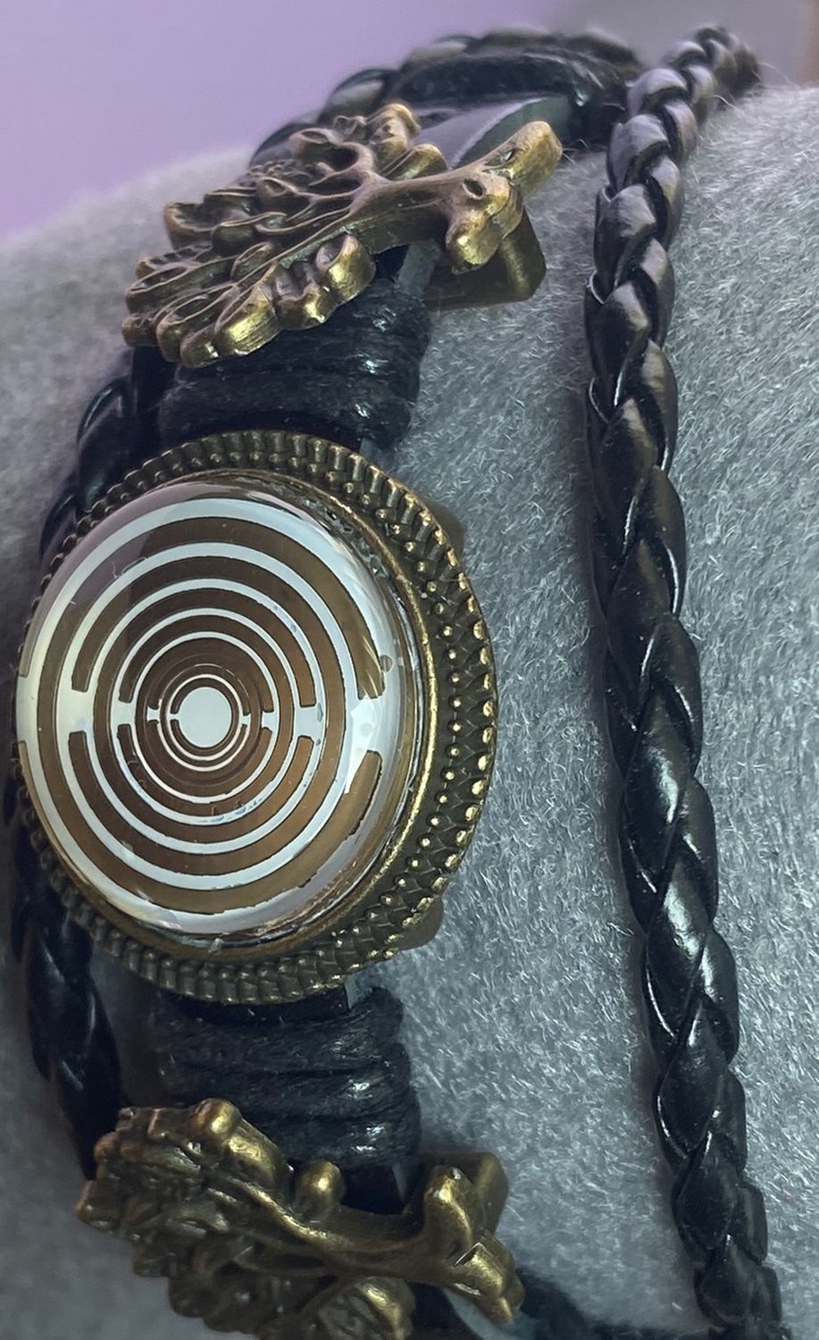 Armband-mehrsträngig, Baum des Lebens, schwarz, Symbol Lakhovsky MWO Schwingkreis Oszillator Antenne (stromlos), weiße Disc g
