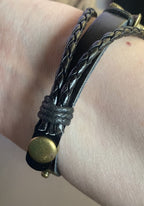 Armband-mehrsträngig, Baum des Lebens, schwarz, Symbol Lakhovsky MWO Schwingkreis Oszillator Antenne (stromlos), weiße Disc g