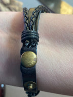Armband-mehrsträngig, Baum des Lebens, schwarz, Symbol Lakhovsky MWO Schwingkreis Oszillator Antenne (stromlos), weiße Disc g