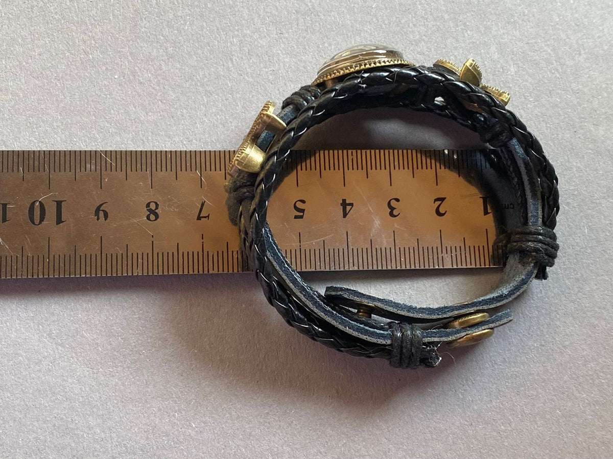 Armband-mehrsträngig, Seestern, schwarz, Symbol Lakhovsky MWO Schwingkreis Oszillator Antenne (stromlos), schwarze Disc gold legiert + Kupfer unterlegt ca. 18 mm hinter Glas, Druckknopf Verschluss