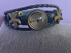 Armband-mehrsträngig, Seestern, schwarz, Symbol Lakhovsky MWO Schwingkreis Oszillator Antenne (stromlos), schwarze Disc gold legiert + Kupfer unterlegt ca. 18 mm hinter Glas, Druckknopf Verschluss