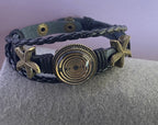 Armband-mehrsträngig, Seestern, schwarz, Symbol Lakhovsky MWO Schwingkreis Oszillator Antenne (stromlos), schwarze Disc gold legiert + Kupfer unterlegt ca. 18 mm hinter Glas, Druckknopf Verschluss