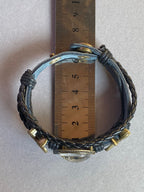Armband-mehrsträngig, Seestern, schwarz, Symbol Lakhovsky MWO Schwingkreis Oszillator Antenne (stromlos), weiße Disc gold legiert + Kupfer unterlegt ca. 18 mm hinter Glas, Druckknopf Verschluss