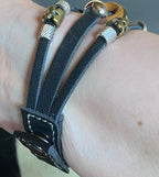 Armband-mehrsträngig, schwarz ,mit 2x Wechseldruckknopf,Symbol Lakhovsky MWO Schwingkreis Oszillator Antenne (stromlos), Wechsel Disc ca. 18 mm hinter Glas,