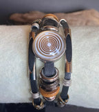 Armband-mehrsträngig, schwarz ,mit 2x Wechseldruckknopf,Symbol Lakhovsky MWO Schwingkreis Oszillator Antenne (stromlos), Wechsel Disc ca. 18 mm hinter Glas,