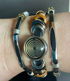 Armband-mehrsträngig, schwarz ,mit 2x Wechseldruckknopf,Symbol Lakhovsky MWO Schwingkreis Oszillator Antenne (stromlos), Wechsel Disc ca. 18 mm hinter Glas,