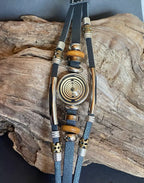 Armband-mehrsträngig, schwarz ,mit 2x Wechseldruckknopf,Symbol Lakhovsky MWO Schwingkreis Oszillator Antenne (stromlos), Wechsel Disc ca. 18 mm hinter Glas,