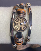 Armband-mehrsträngig, schwarz ,mit 2x Wechseldruckknopf,Symbol Lakhovsky MWO Schwingkreis Oszillator Antenne (stromlos), Wechsel Disc ca. 18 mm hinter Glas,