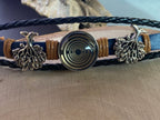 Armband-mehrsträngig, Baum des Lebens, blau, Symbol Lakhovsky MWO Schwingkreis Oszillator Antenne (stromlos), schwarze Disc gold legiert + Kupfer unterlegt ca. 18 mm hinter Glas, Einhak Verschluss