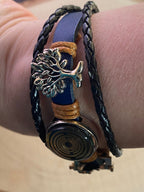 Armband-mehrsträngig, Baum des Lebens, blau, Symbol Lakhovsky MWO Schwingkreis Oszillator Antenne (stromlos), schwarze Disc gold legiert + Kupfer unterlegt ca. 18 mm hinter Glas, Einhak Verschluss