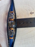 Armband-mehrsträngig, Baum des Lebens, blau, Symbol Lakhovsky MWO Schwingkreis Oszillator Antenne (stromlos), schwarze Disc gold legiert + Kupfer unterlegt ca. 18 mm hinter Glas, Einhak Verschluss