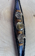 Armband-mehrsträngig, Baum des Lebens, blau, Symbol Lakhovsky MWO Schwingkreis Oszillator Antenne (stromlos), schwarze Disc gold legiert + Kupfer unterlegt ca. 18 mm hinter Glas, Einhak Verschluss