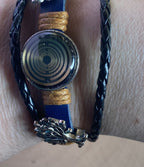Armband-mehrsträngig, Baum des Lebens, blau, Symbol Lakhovsky MWO Schwingkreis Oszillator Antenne (stromlos), schwarze Disc gold legiert + Kupfer unterlegt ca. 18 mm hinter Glas, Einhak Verschluss