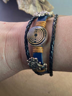 Armband-mehrsträngig, Baum des Lebens, blau, Symbol Lakhovsky MWO Schwingkreis Oszillator Antenne (stromlos), schwarze Disc gold legiert + Kupfer unterlegt ca. 18 mm hinter Glas, Einhak Verschluss
