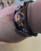 Armband-mehrsträngig, Baum des Lebens, blau, Symbol Lakhovsky MWO Schwingkreis Oszillator Antenne (stromlos), schwarze Disc gold legiert + Kupfer unterlegt ca. 18 mm hinter Glas, Einhak Verschluss