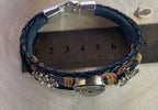 Armband-mehrsträngig, Baum des Lebens, blau, Symbol Lakhovsky MWO Schwingkreis Oszillator Antenne (stromlos), weiße Disc gold legiert + Kupfer unterlegt ca. 18 mm hinter Glas, Einhak Verschluss